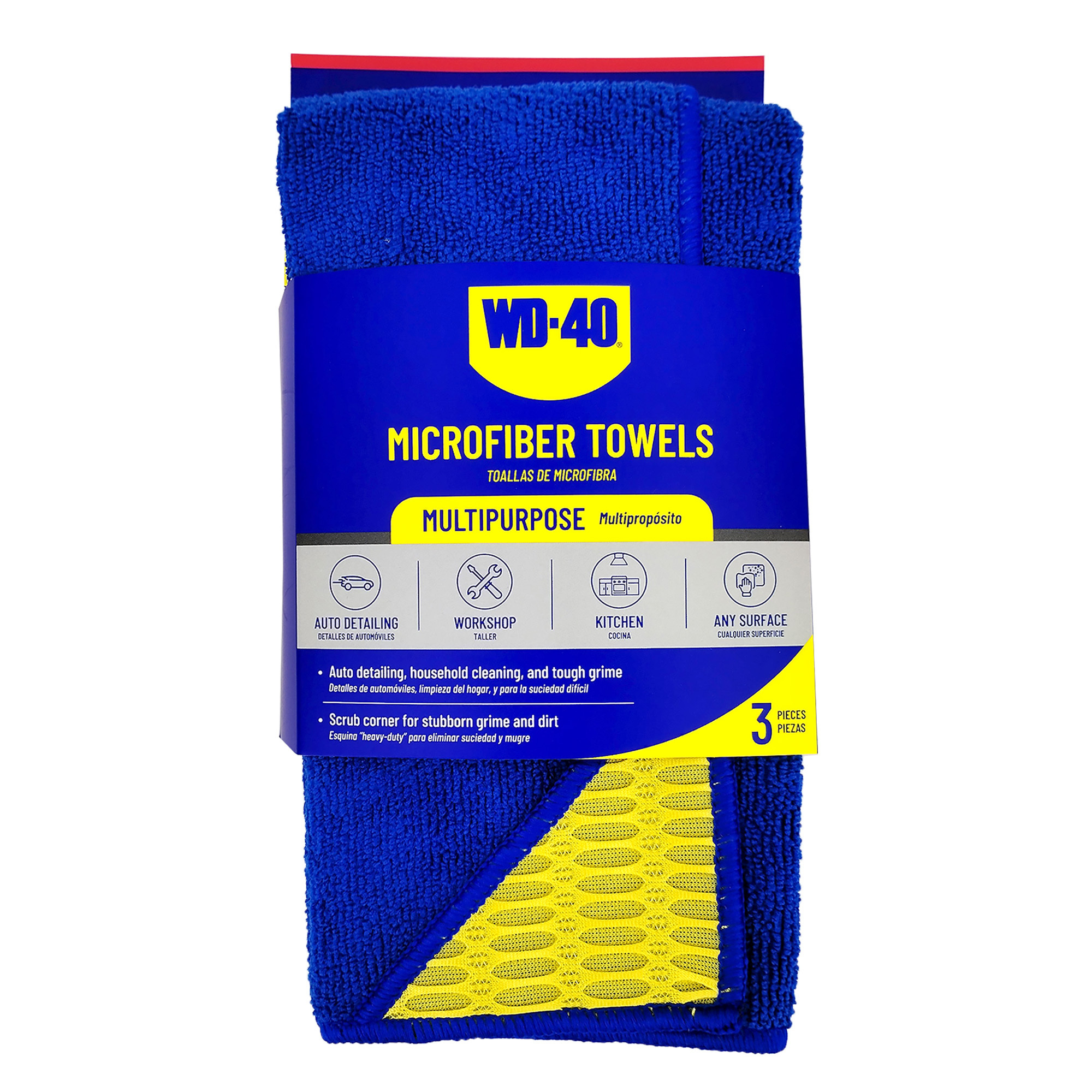WD-40 Multipurpose Microfiber Towel — 300 GSM, Scrub Corner, 3-Pack, Blue, Model# L40122
